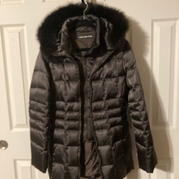 Marc New York Brown Puffer Jacket With Fox Fur Trimmed Hood - Picture 2 of 7